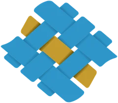 LoomWeaver Logo — eine gewebte Matte aus blauen Kettfäden mit goldenen Akzentfäden